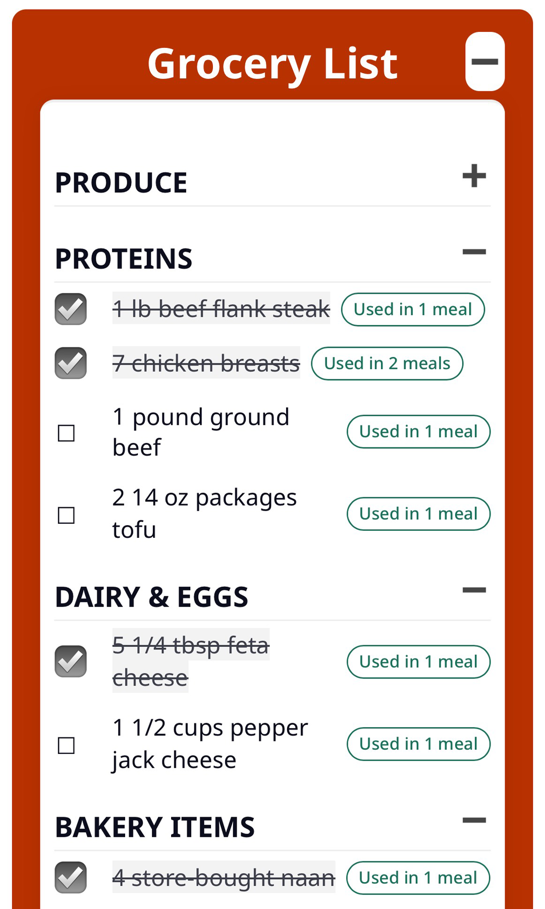 Grocery List Screenshot